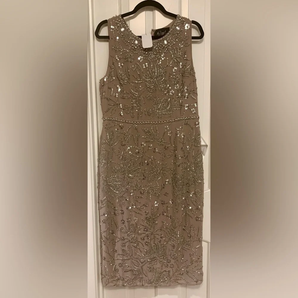NWT Mac Duggal Sz 10 Formal Beaded Shift Dress, “Vintage Lilac” Mauve/Gray - Picture 2 of 5